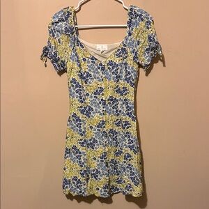 Lost + Wander Blue and Yellow Floral Dress